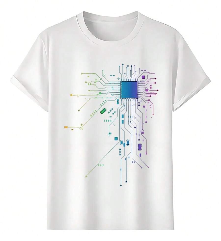 Vibrant Digital Circuit T-Shirts - White - View 1