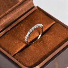 Nhẫn đôi cổ điển bốn chấu tròn đính đá Cubic Zirconia tổng hợp, quà tặng đính hôn/Ngày Valentine. - trắng - Xem 9