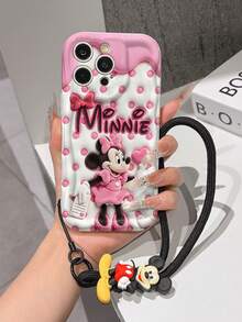 This Disney Mickey Mouse Lanyard Phone Case Is Fully Covered In TPU Material. It's Shockproof, Lightweight, And Compatible With IPhone17/16/11/13/15/15 Plus/15 Pro/15 Pro Max/12/14 Pro Max/11 Pro Max/12 Pro/12 Pro Max/13. This Phone Case Makes A Popular Birthday Gift Or Business Gift; It's Durable, Stain- And Fingerprint Resistant, And Suitable For Both Men And Women. The Set Also Includes A Mickey Mouse Phone Case And A Mickey Mouse Plush Bracelet. It's A Perfect Gift For Friends And Family. This Stylish Phone Case Is Fun, Lightweight, And Durable. IPhone17 Pro Max Phone Case, Minnie Mouse Phone Case. - trắng - Xem 2