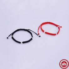 1pc/Bag 925 Sterling Silver Pentagram Bracelet, Handmade Star Chain, Adjustable Black/Red Color DIY - Silver - View 3