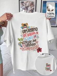 Top Oversize Primavera/Estate 2026, 100% Cotone, T-Shirt A Maniche Corte Da Donna, Stampa In Cotone Acho PE-ERAE, Girocollo A Tinta Unita, Morbido E Confortevole, Casual, Streetw - 銀行. - 查看 7