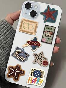 50pcs Cute Stitched Animal & Star Stickers, Retro Faux Patchwork Creative Aesthetic Graffiti Vinyl Decals For Phone Case Scrapbook Laptop Journaling Guitar Skateboard - 1 Set - View 7
