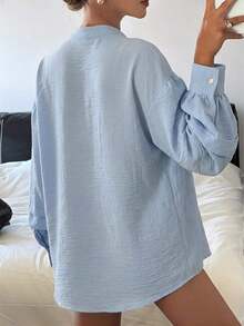 Women's Loose-Fitting Yellow Blouse With Round Neck And Pleats - Grey - View 4