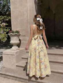 MOD Vestido con estampado floral romántico, espalda abierta y lazo - Multicolor - Ver 9