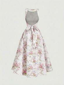 MOD Vestido con estampado floral romántico, espalda abierta y lazo - Blanco - Ver 6