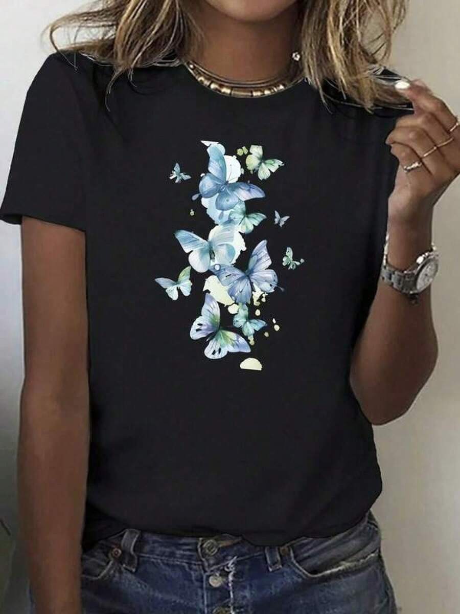 1 Pieza Camiseta 180g 100% Algodón Unisex Holgada. 1 Pieza Camiseta 180g 100% Algodón Unisex Holgada. Camiseta elegante y moderna para mujer con estampado de mariposas, perfecta para el verano y ocasiones casuales. Disponible en talla S, M, L y en color negro. Moda femenina contemporánea, ideal para destacar en cualquier evento. Cómoda y versátil para escuela, trabajo, salidas y eventos casuales Cómoda y versátil para escuela, trabajo, salidas y eventos casuales - Negro - Ver 1