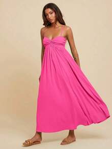 Vestido plisado sin mangas  para mujer, estilo vacacional, atuendos de playa para mujer, atuendo de concierto para mujer, boho, atuendos de rave, vacaciones tropicales, festival, vestidos boho para mujer, vestidos tropicales para mujer, vestidos de mujer, estilo Old Money para mujer, estilo casual para mujer, otoño chic, atuendo para salir, vestido elegante para graduación, atuendo para concierto para mujer, invitada de boda, Día Nacional, vestido largo color marrón chocolate. - Rosa Fucsia - Ver 11