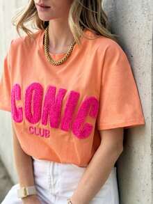Women's T-Shirt, Casual Urban Style, Short Sleeve Graphic T-Shirt, Cute Summer T-Shirt - 橘色 - 查看 4