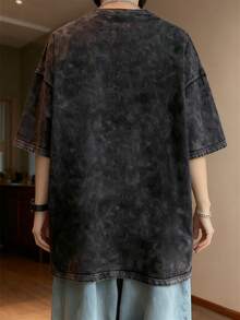 Men's Short-Sleeved T-Shirt, Made Of High-Grammage Pure Cotton, Washed, Vintage Style, With Fashionable Brand Print, New Summer Model, Black, Casual, Sporty, For Outdoor Activities, Breathable, Loose Fit. - 白色 - 查看 2