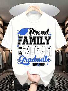 1 "Proud Class Of 2026 Family" T-Shirt For Parents And Relatives, A Celebratory Gift For Graduation Day. It's A Perfect T-Shirt To Give To Friends And Family On Any Holiday Or Special Occasion, 180g 100% Cotton. - 白色 - 查看 2