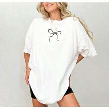 1 pieza de camisa estilo coqueta con lazo | Camisetas de estilo vintage, estética coqueta, camisetas femeninas, camisetas con lazo, camisetas con cinta, camisetas gráficas lindas, camisetas de moda para mujer, camiseta de manga corta de verano con cuello redondo, top cómodo de algodón, regalos para el Día de la Mujer para madre, hermana o amiga, camiseta de manga corta para chica de playa, 180g Algodón 100%. - Blanco - Ver 12