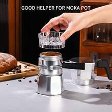 Bincoo - Dispensador de ollas Moka con 100 piezas de papel de filtro, relleno de polvo giratorio, embudo, taza receptora de polvo, accesorios para ollas Moka pequeño - 2-3 tazas de espresso - Set de regalo pequeo para 23 tazas de espresso - Ver 4