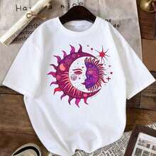 Talla grande, manga corta, adecuado para ocasiones casuales y deportivas. 1 pieza de ropa de verano para mujer, camiseta casual con estampado de ojos de estrella para protegerse del sol y la cara, ropa elegante para mujer, cuello redondo, mangas cortas, corte holgado, regalo para usted misma/familia/pareja/amiga, casual y a la moda, diseño divertido, ropa de primavera. 100% algodón. - Blanco - Ver 6