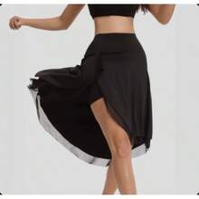 [Christmas Gift] Women's 2-In-1 Look Sporty Skort Long Skirt |   High-Waist Asymmetrical Double-Layer Hem With Side Phone Pocket |   Four-Way Stretch, Cloud-Like Softness, Breathable, Suitable For Yoga, Dance, Fitness, Dating, Elegant Dresses, Christmas Gift - màu đen - Xem 1