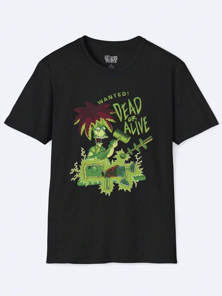 The Simpsons Bart Wanted Dead Or Alive Sideshow Bob T-Shirt, Graphic Tee, Cartoon Character Shirt, Funny Unisex Top, Pop Culture Clothingblusas para mujer playeras de mujer vestidos casuales para mujer y2k playeras deportivas para mujer verano camisetas ropa de mujer Fashion Perfect For Daily - Negro - Ver 1