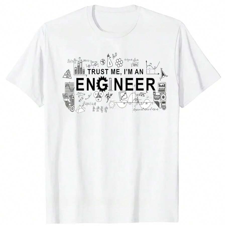 Popular 2026 T-Shirt, Funny Father's Day T-Shirt For Men, T-Shirt With The Phrase 'Trust Me, I'm An Engineer', Geek T-Shirts For Men, T-Shirts With Letter And Mathematical Equation Prints, Personalized T-Shirts For Students - 白色 - 查看 1