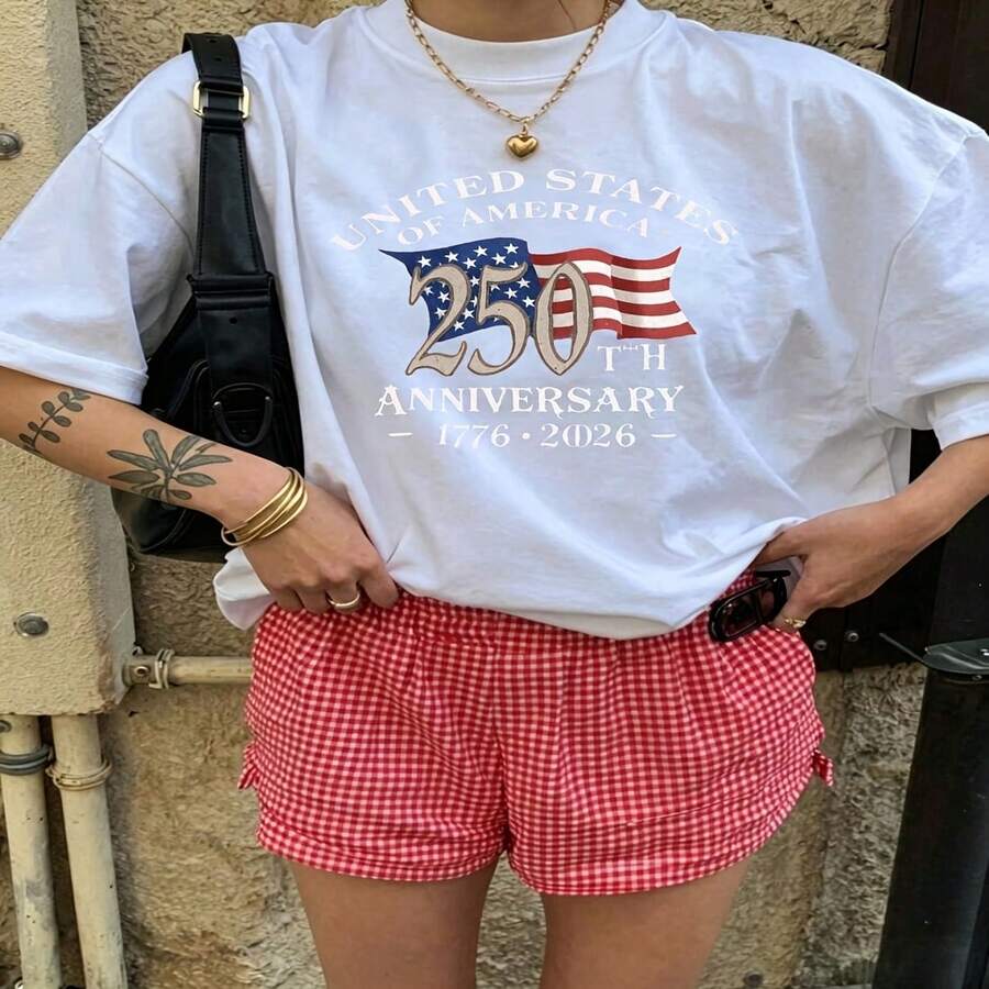 Heartfelt Daily Casual Graphic T-Shirt 100% Cotton Oversized Soft Breathable Casual Crewneck Short Sleeve Top Vintage Red Checkered Shorts Aesthetic Daily Trendy Basic Casual Wearers