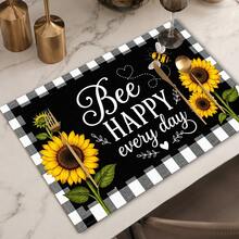 1pc Plaid & Sunflower Linen Placemat, Breakfast Mat, Coffee Coaster, Bowl Pad, Kitchen Accessory, Easy To Clean Dining Mat, Suitable For Home, Restaurant, Dining Decor, Holiday Gift, Gift For Friends, Multi-Piece Set - Multicolor - View 10