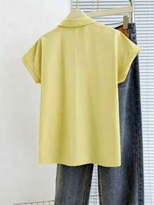 Camisa casual de mujer con mangas de murciélago azul y bolsillo, para uso diario, primavera/verano - Amarillo claro - Ver 2