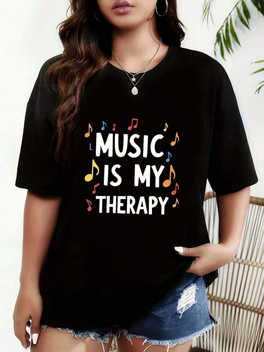 Camisetas personalizadas con gráficos ligeros, camisetas de talla grande, estampadas con símbolos coloridos de música terapéutica "MÚSICA RELAJACIÓN", camisetas de manga corta con cuello redondo, lavables a máquina, adecuadas para primavera, verano y otoño, estilo casual, ajuste cómodo, diseño moderno, versátiles para uso diario, tela suave, estilo a la moda, 100% algodón, una opción popular. Camiseta Vintage de Estilo Urbano Unisex de Algodón Holgado de Manga Corta con Cuello Redondo - Negro - Ver 1