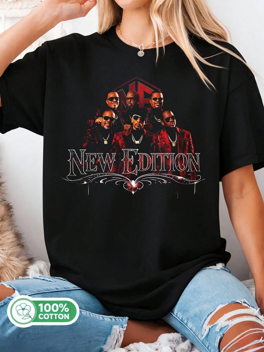 New Edition Vintage Bootleg Cotton T-Shirt By R&B Group For Retro Soul Music Fans - Black - View 1