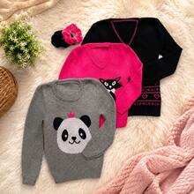 Kit de 2 blusa Suéter Infantil para Menina Agasalho de Frio Tricot de Criança - Multicolorido - Visão 2