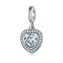 Mặt dây chuyền hình nơ và trái tim lấp lánh đính đá Cubic Zirconia, phù hợp với vòng tay charm kiểu Châu Âu, trang sức xếp lớp thanh lịch để đeo hàng ngày, quà tặng sinh nhật, kỷ niệm, ngày Valentine. - Bạc - Xem 6