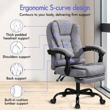 ALFORDSON Ergonomic Office Chair With Massage Function, Footrest And 150° Tilt, Velvet Executive Chair With SGS Gas Spring, Swivel Gaming Chair For Computer, Linen, Black - 灰色 - 查看 3