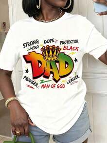 1 Piece Of Women's Summer T-Shirt With Strong Protector, Graphic Design Of King Crown, Hero, Leader, Trusted Man, Father, King, Casual Short Sleeve Round Neck T-Shirt For Daily Wear And Special Occasions, Perfect Gift For Father's Day Or Birthday. - 白色 - 查看 7