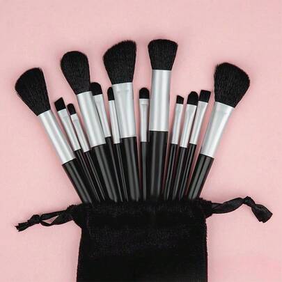 Set de 12 piezas de brochas de maquillaje profesionales con bolsa, herramientas cosméticas de fibra sintética suave para base, polvo, sombra de ojos y corrector, kit de belleza completo para el rostro ideal para principiantes