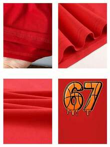 Women's Dripping Basketball Graphic Print T-Shirt Number 67, Sports Fan T-Shirt, Soft Pure Cotton, Casual Style For Game Day Or Everyday Wear, Unique Gift For Women. - 紅色 - 查看 5
