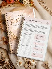 1pc Bible Study Journal Notebook, 52-Week Method Bible Study Guide, Daily Prayer Journal Church Note Taking Faith Gifts Bible For Women & Men, Back To School Supplies Office Supplies - Multicolor - View 4