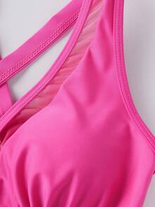 Womens Swim Skirt High Waisted Bikini Sets Tummy Control Swimsuits Mesh Sarong Wraps Bathing Suits - A Rose Red - View 3