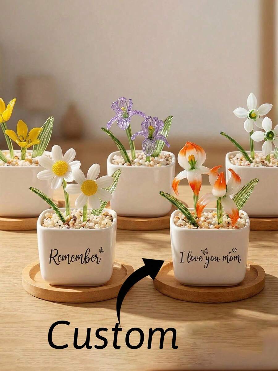 个性化玻璃生日花盆,手工定制礼物,送给妈妈/奶奶,母亲节永生花,独特生日礼物 - 彩色 - 查看 1