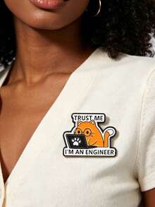 Trust Me I'm An Engineer Enamel Pin Working Orange Cat Wearing Glasses Brooch Backpack Clothing Badge Jewelry Gift For Friends - Multicolor - View 1