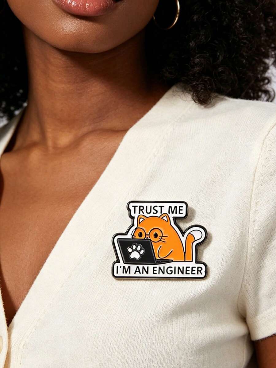 Trust Me I'm An Engineer Enamel Pin Working Orange Cat Wearing Glasses Brooch Backpack Clothing Badge Jewelry Gift For Friends - Multicolor - View 1