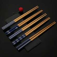 5/10双筷子套装，防滑中式寿司饭筷，竹木厨房用具套装，家居必备，装饰筷，耐用材质，可重复使用，适合家庭用餐，美食爱好者 - 查看 1