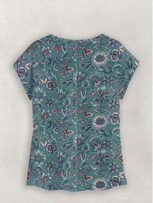 Blusa casual con estampado floral, cuello redondo y mangas tipo murciélago para mujer, blusa floral azul, blusa floral azul y blanca, blusa floral, blusa floral para mujer, blusa de verano, blusas elegantes para mujer, casual - Multicolor 4 - Ver 2