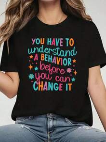 Arte Mexicano Para Entender Un Comportamiento Terapeuta ABA Terapia ABA Camiseta. Impresión JPG Cuello Redondo Manga Corta Camiseta Para Mujer Casual, Verano, Camisetas Gráficas Para Mujer, Tops Para Mujer, Camiseta De Algodón Para Familia Coordinada - Negro - Ver 7