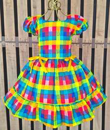 Children's Dress For June Festival, Countryside, Saint John's Day, Checkered Pattern, Bow, Square Dance, School Fair, Arraiá, Northeast, Costume, Popcorn Queen, Little Girl, Festivity, Ruffles, Youth, Typical July Festival - 橘色 - 查看 3