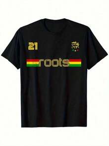 Camiseta de Fútbol Reggae Rastafarian para Hombres y Mujeres - Negra con '21' Amarillo y Texto de RAÍZES RASTAFARIANAS - Camiseta Suave que No Se Pilla ni Se Desvanece - Símbolo de Un Amor, Una Paz - Camiseta Casual Unisex, Estilo Unisex, Conjunto para Padres e Hijos - Negro - Ver 1