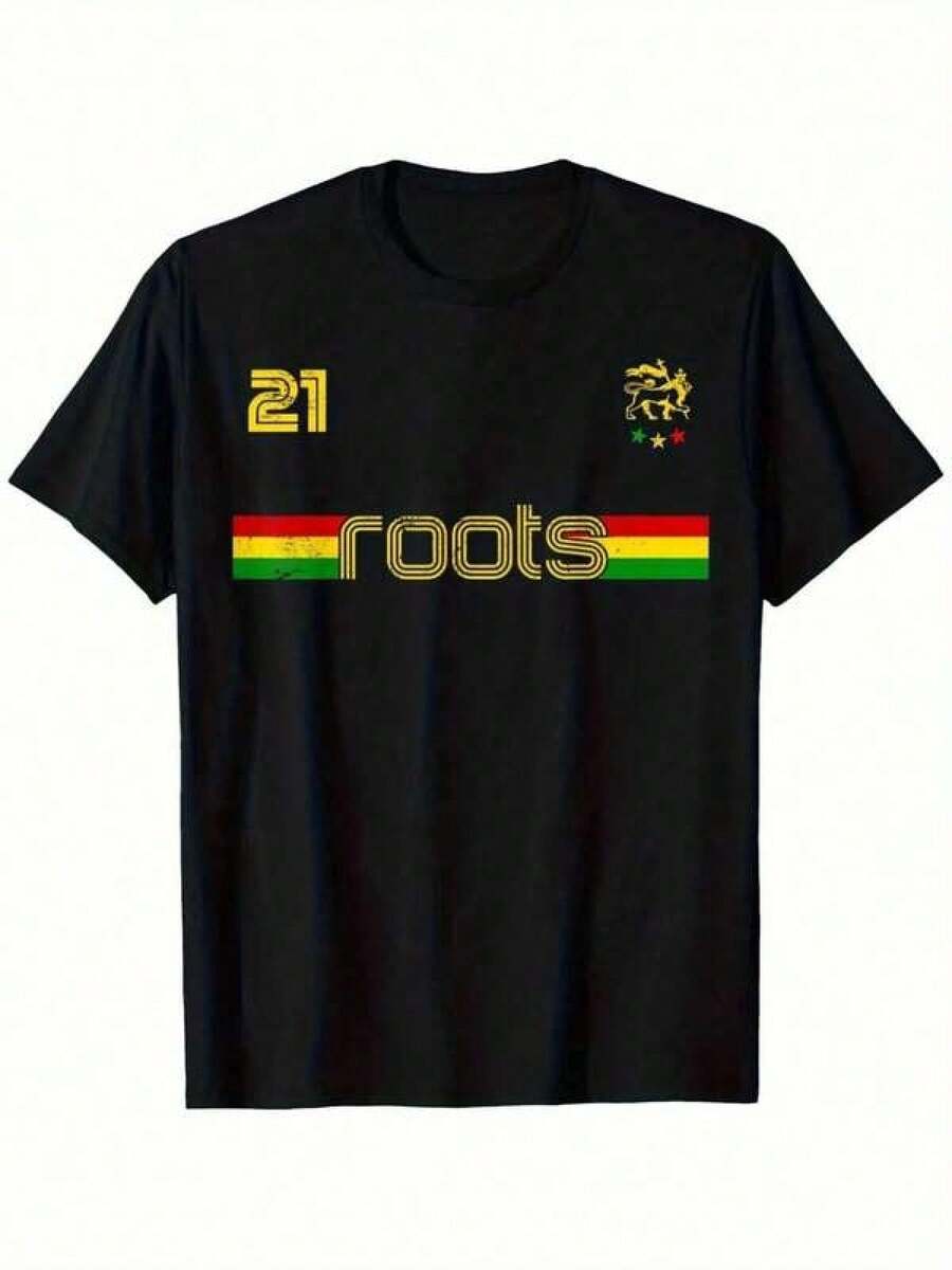 Camiseta de Fútbol Reggae Rastafarian para Hombres y Mujeres - Negra con '21' Amarillo y Texto de RAÍZES RASTAFARIANAS - Camiseta Suave que No Se Pilla ni Se Desvanece - Símbolo de Un Amor, Una Paz - Camiseta Casual Unisex, Estilo Unisex, Conjunto para Padres e Hijos - Negro - Ver 1