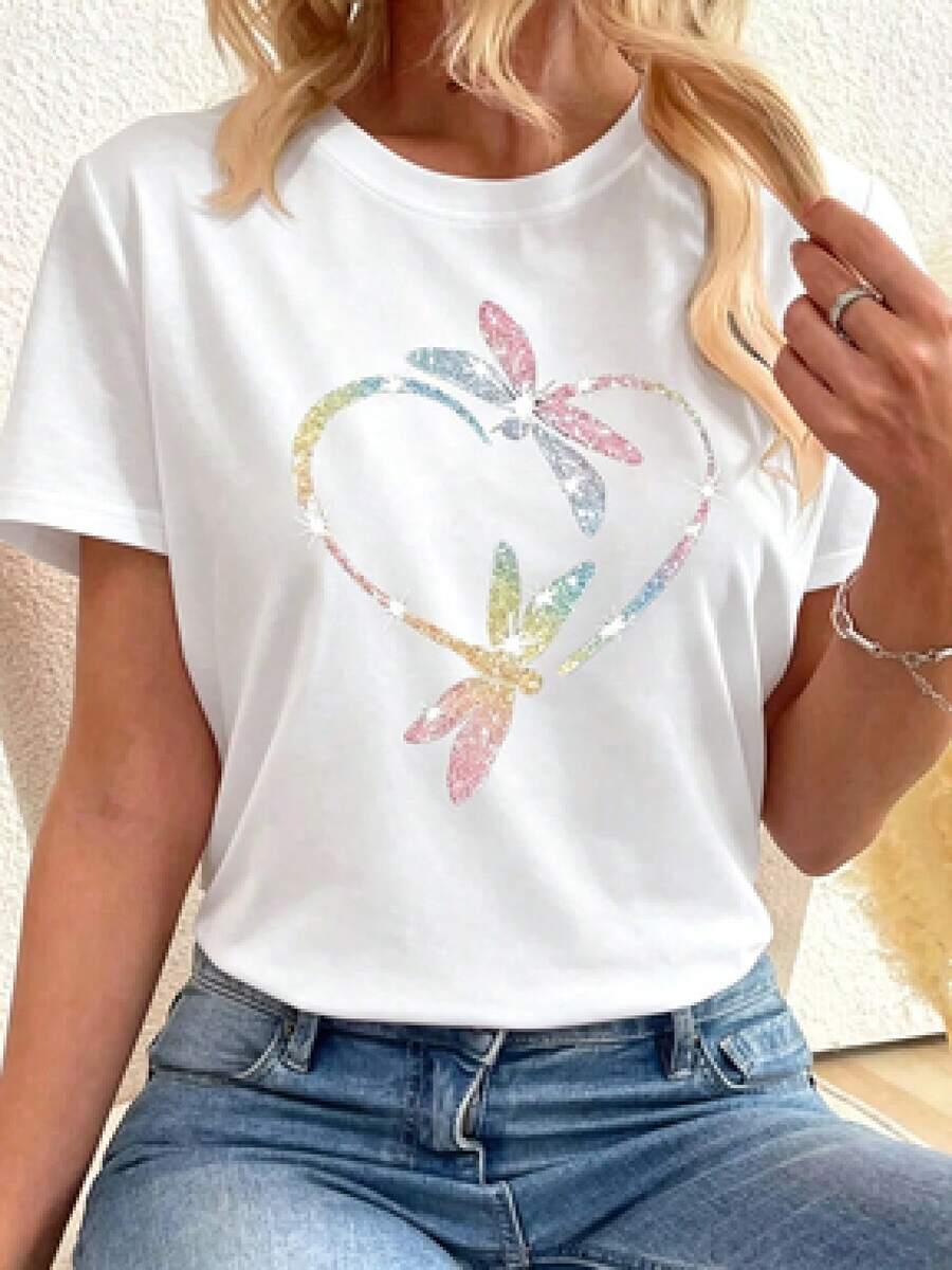 This Casual T-Shirt Features A Simple Print, A Round Neck, And Short Sleeves. The Classic, Basic Design Is Universally Flattering, And The Loose, Relaxed Fit Feels Comfortable And Breathable. The Fine, Soft Texture Is Soft Against The Skin And Breathable, So It Won't Pill Or Lose Its Shape Over Time. The Subtle, Elegant Print Design Is A Must-Have For Summer. This Versatile Piece Pairs Perfectly With All Kinds Of Bottoms-You Can't Go Wrong. - 白色 - 查看 1
