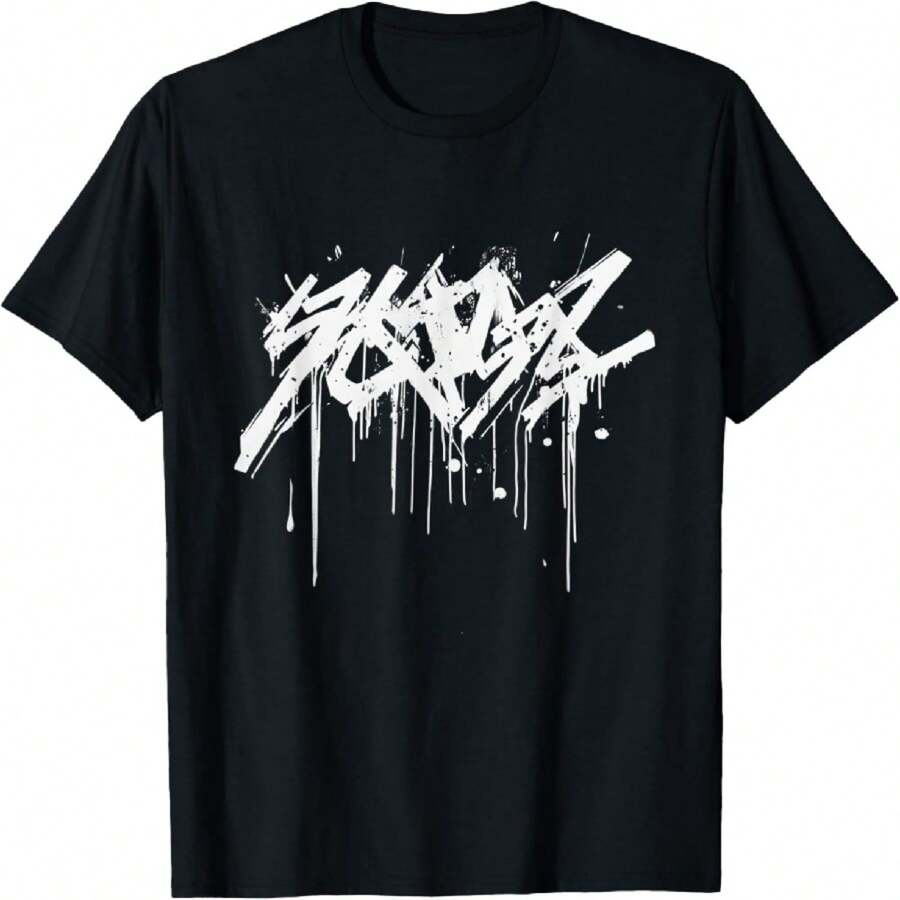 White Spray Paint Graffiti Graphic - Abstract Graffiti T-Shirt - Negro - Ver 1