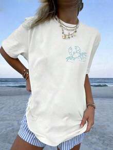 Women's 100% Cotton Graphic Graphic T-Shirt With Double Print "If I'm In A Bad Mood, Please Go Back To The Beach" And "Salty", Casual And Oversized Summer Style | Summer Clothes | Holiday Outfits Pure Cotton T-Shirt 100% Cotton 100% Cotton - 白色 1 - 查看 3