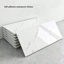 10/50pcs White Marble Pattern Smooth Ceramic Tile Stickers, Waterproof Wall Decor Stickers, Self-Adhesive Aluminum Composite Panel Wall Covering - Tile Stickers - View 1