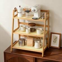 3-Tier Wood Color Trapezoidal Storage Rack, Stable Sturdy Minimalist Desktop Organizer For Home Cosmetics Cup Snack Storage - 1PC - View 3