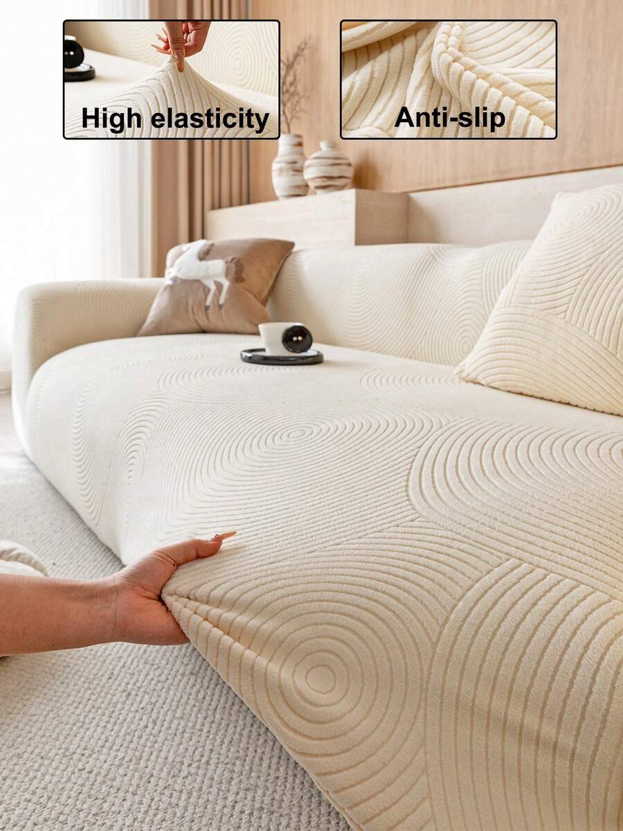 1pc Jacquard Solid Color Stretch All-Inclusive Sofa Cover, Minimalist Pet-Friendly Non-Slip Anti-Dirty Anti-Scratch, Suitable For All Seasons, Machine Washable, Holiday & New Home Decor Dust Cover
