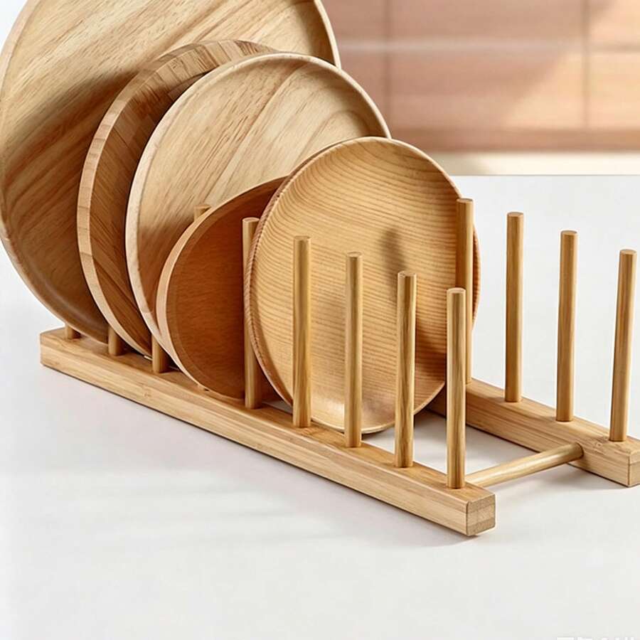 1pc Multi-Layer Wooden Kitchen Storage Rack, 6-7 Compartments Optional Heavy Duty Dish Drying Rack, Space-Saving Multi-Functional Organizer For Bowls, Plates, Cups, Pots, Pans, Stable A-Frame Design Anti-Tip, Rounded Edges Anti-Collision, Modern Farmhouse Style Fits Various Kitchen Decors, Durable Solid Wood Material With Strong Load-Bearing Capacity, Easy Assembly Without Complex Tools