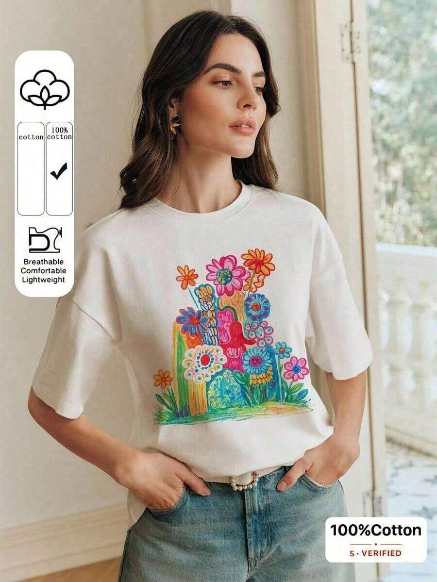 One Piece From The New 2026 Summer Collection: A Casual Short-Sleeved, Crew-Neck T-Shirt In White, Suitable For Spring And Summer Holidays. Sizes: S–7XL. | Ships Within 24 Hours. 180g, 100% Cotton - 白色 - 查看 1